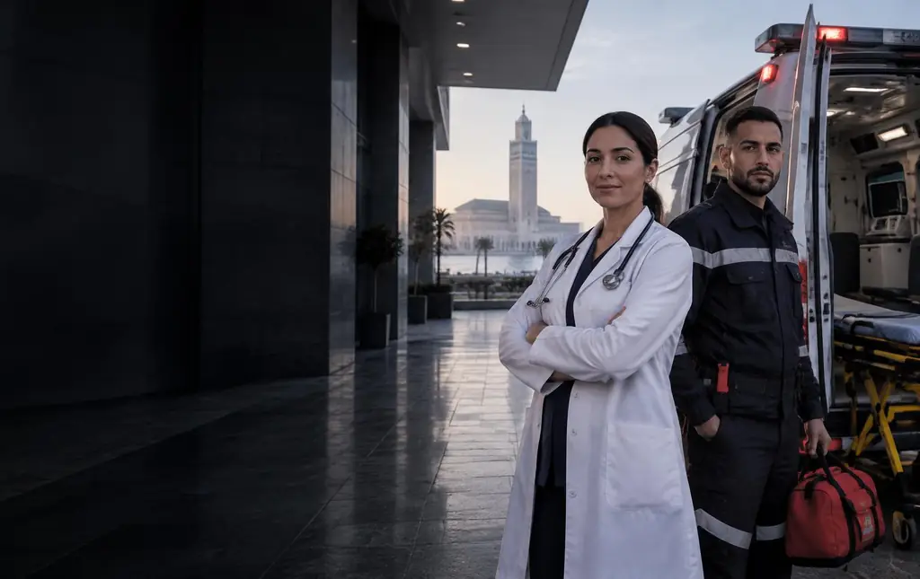 Médecin et ambulancier près d’une ambulance à Casablanca
